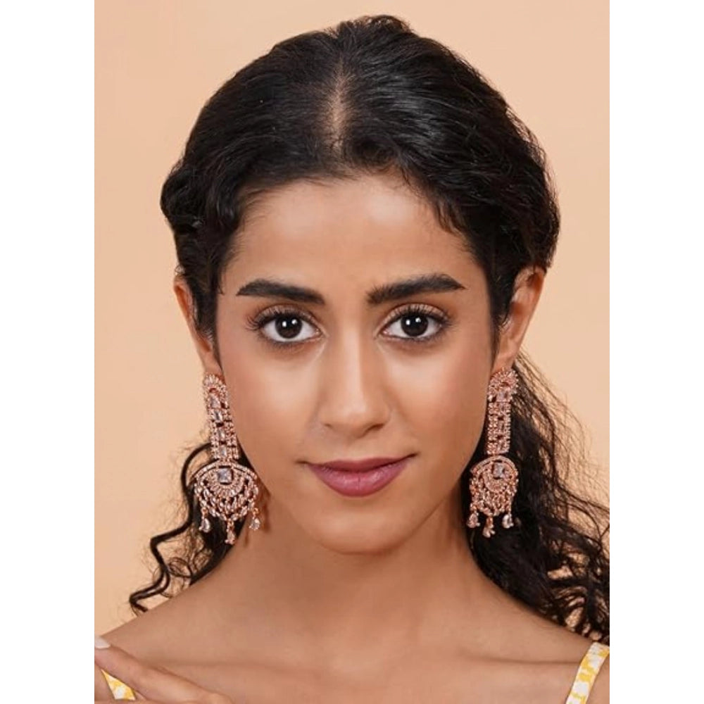 White Silver-Plated Drop Earrings - Vkart - View 3