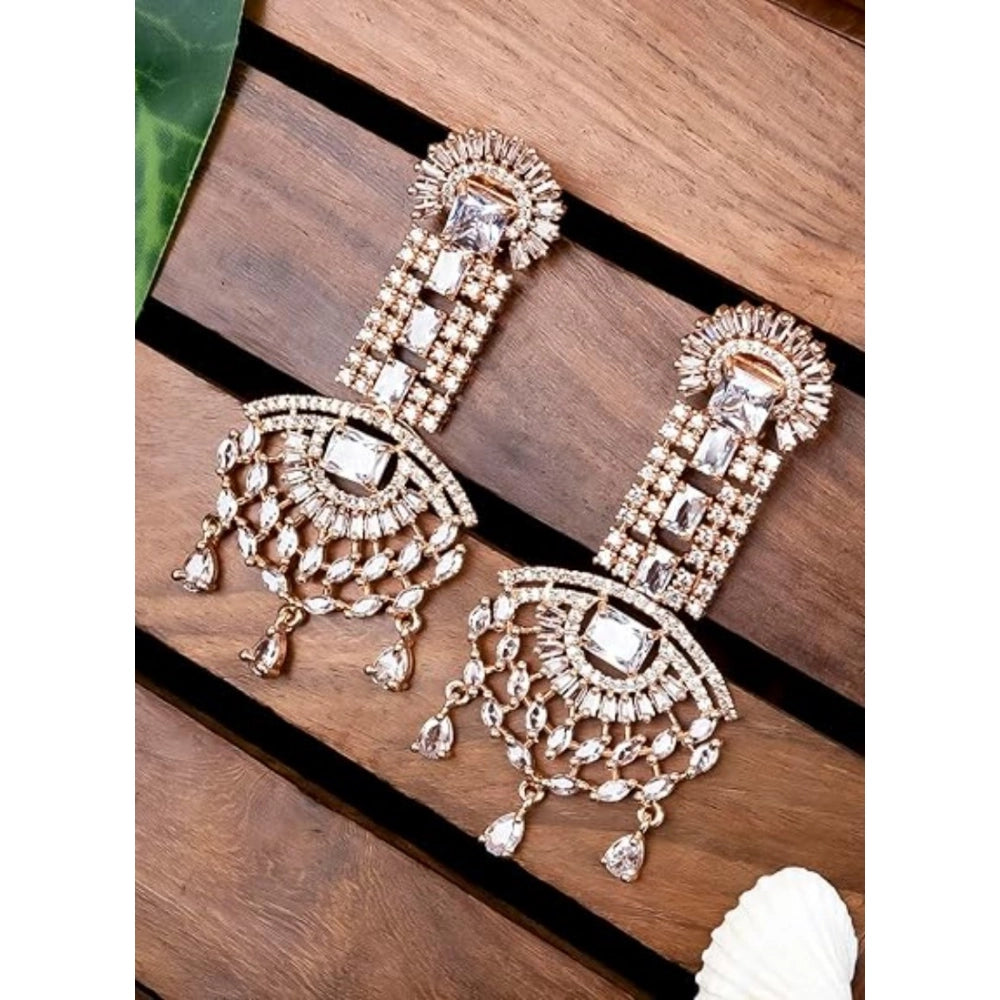 White Silver-Plated Drop Earrings - Vkart - View 5