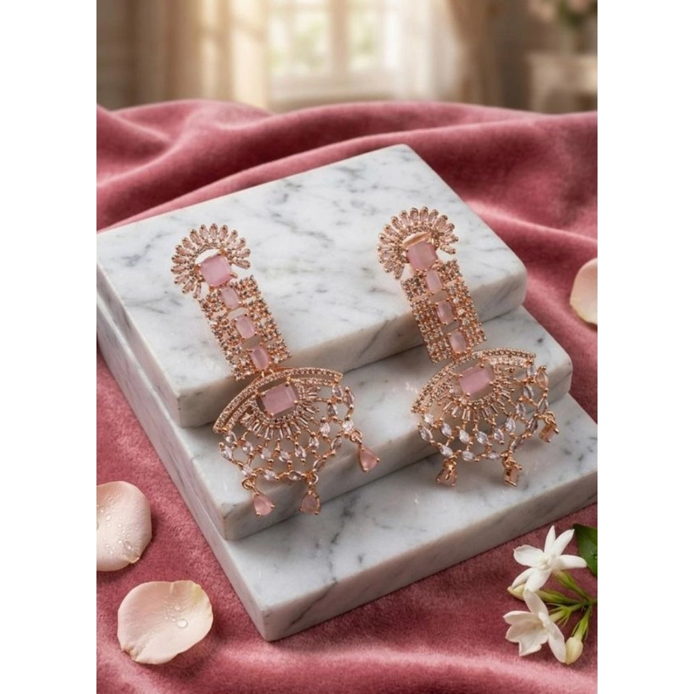 Pink Silver-Plated Drop Earrings No. 7 - Vkart