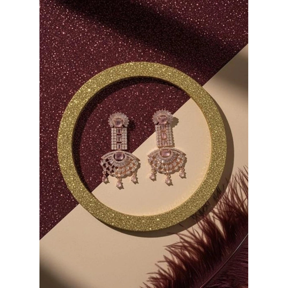 Pink Silver-Plated Drop Earrings No. 7 - Vkart - View 3