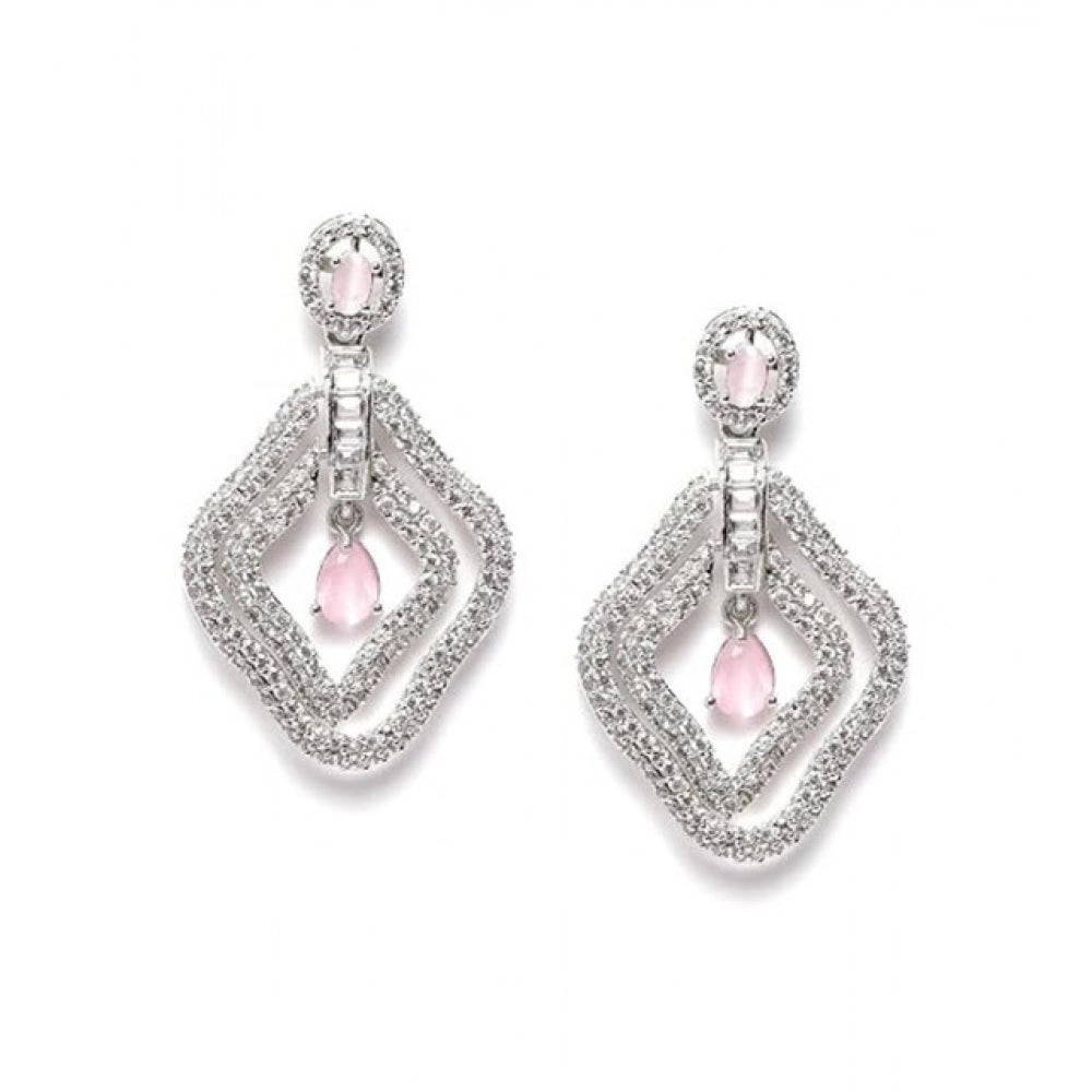 Pink Silver-Plated Drop Earrings No. 8 - Vkart - View 2