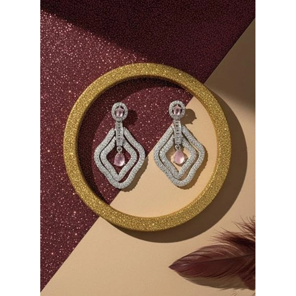 Pink Silver-Plated Drop Earrings No. 8 - Vkart - View 3