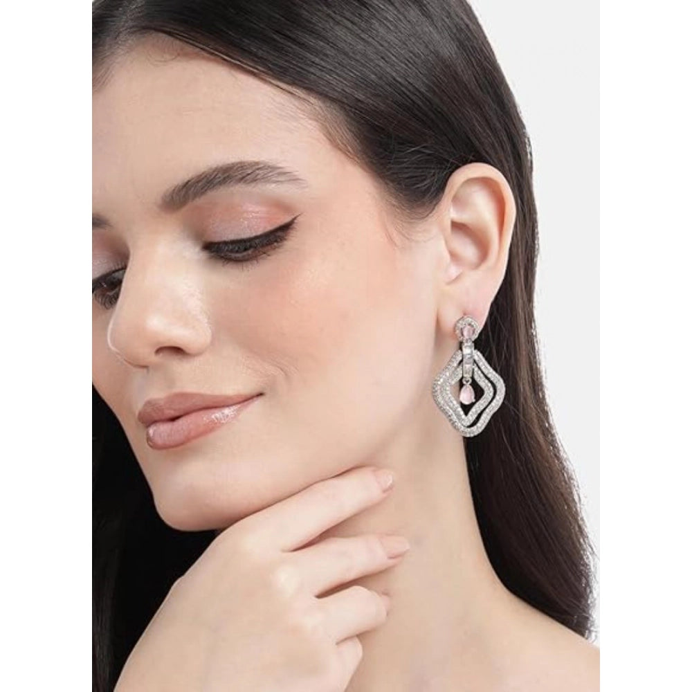 Pink Silver-Plated Drop Earrings No. 8 - Vkart - View 4