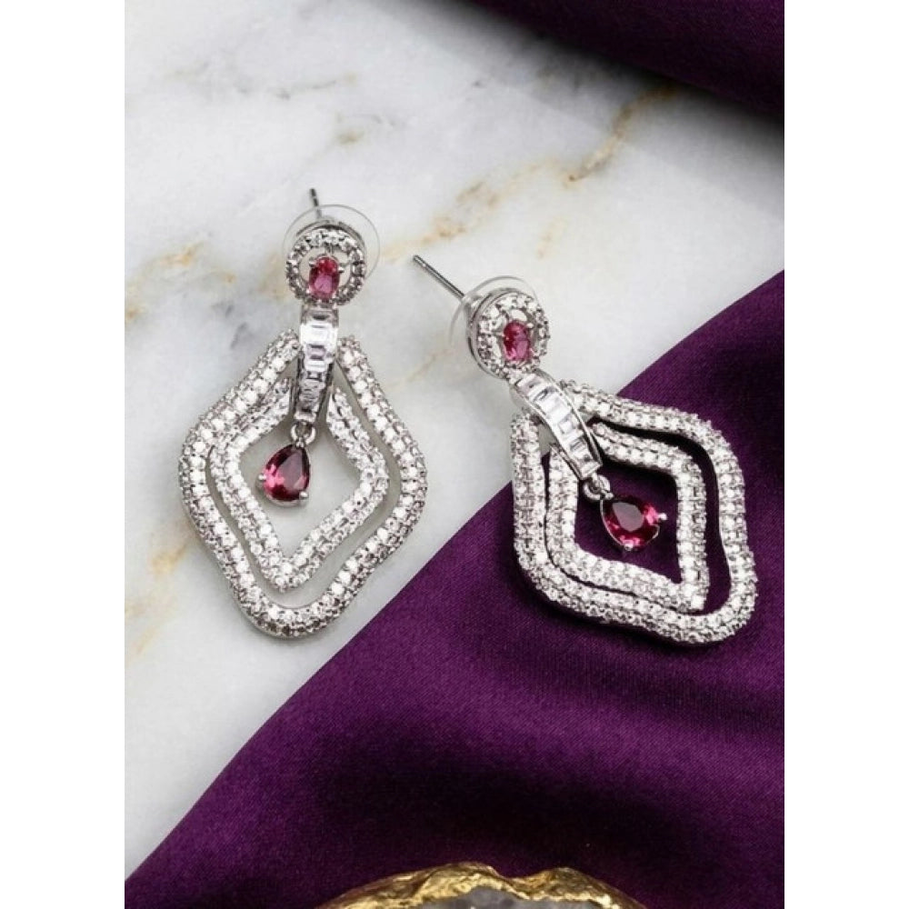 Red Silver-Plated Drop Earrings No. 4 - Vkart