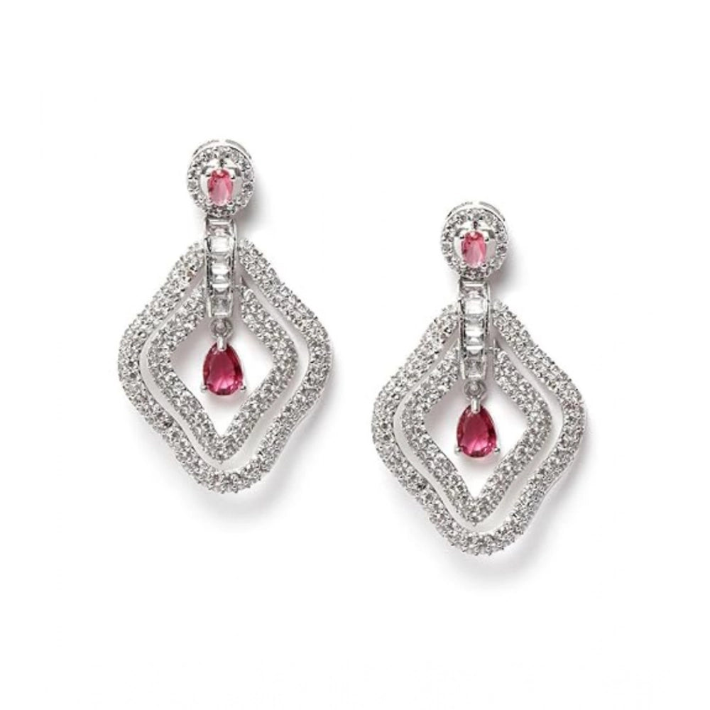 Red Silver-Plated Drop Earrings No. 4 - Vkart - View 2