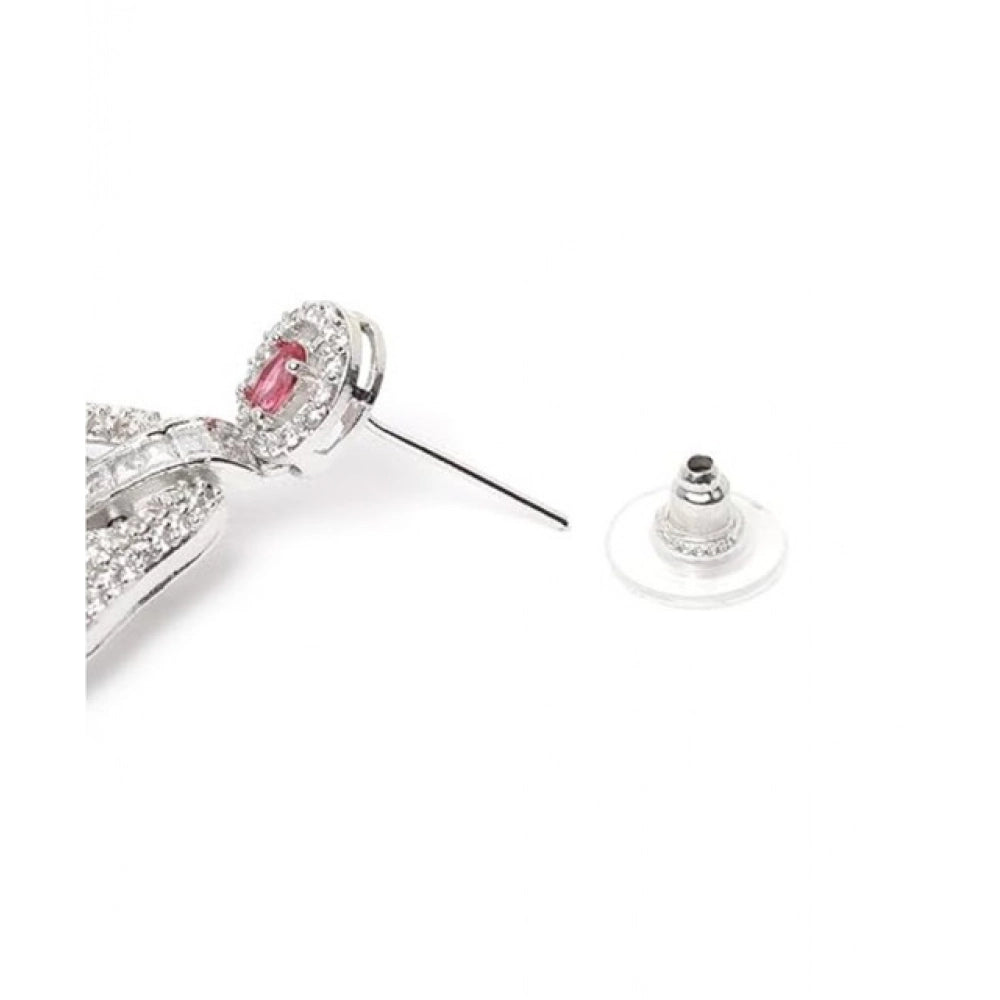 Red Silver-Plated Drop Earrings No. 4 - Vkart - View 5