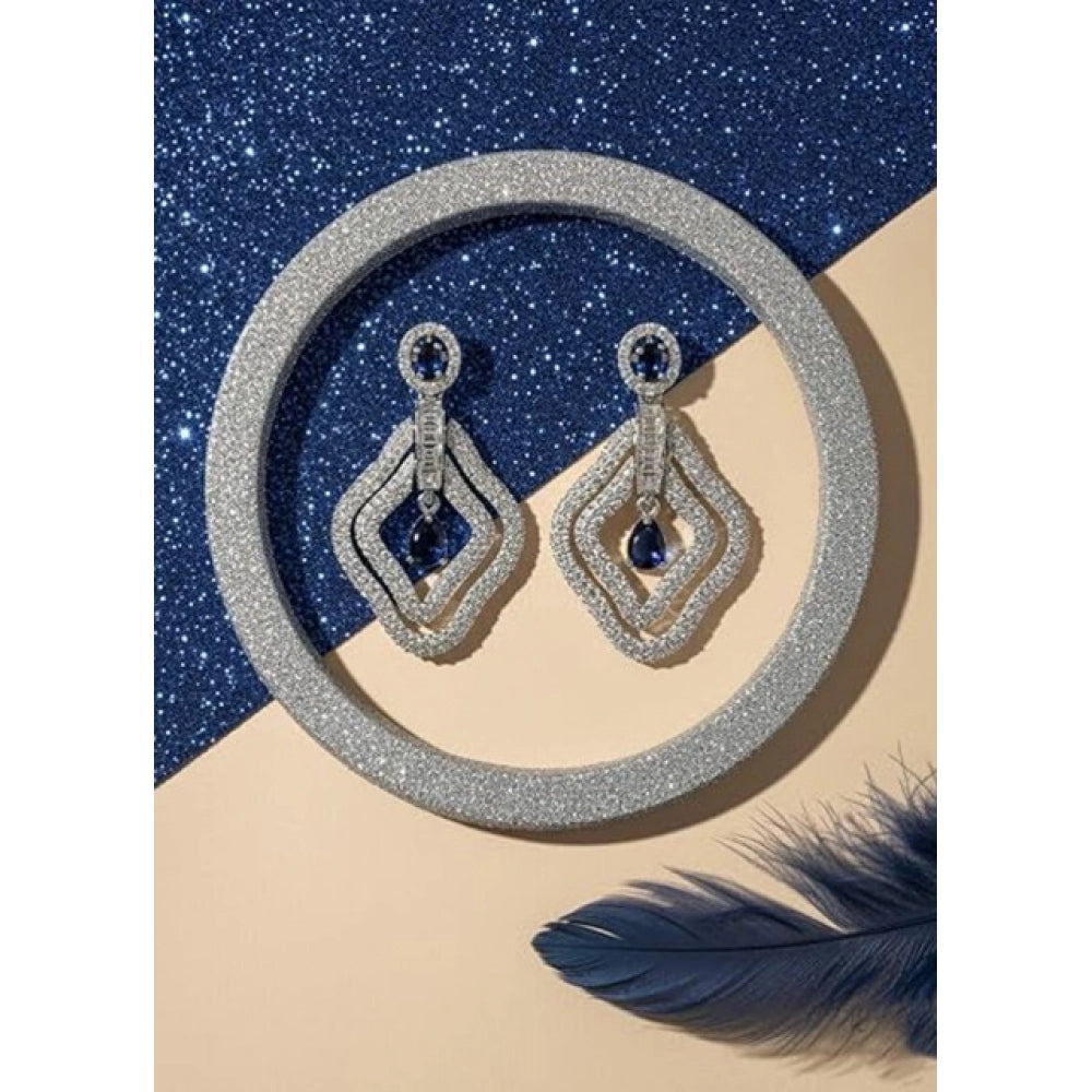 Blue Silver-Plated Drop Earrings No. 4 - Vkart - View 3