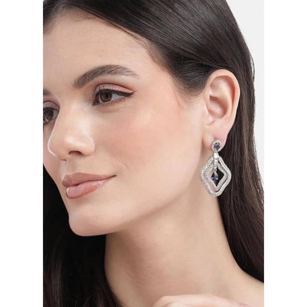 Blue Silver-Plated Drop Earrings No. 4 - Vkart - View 4