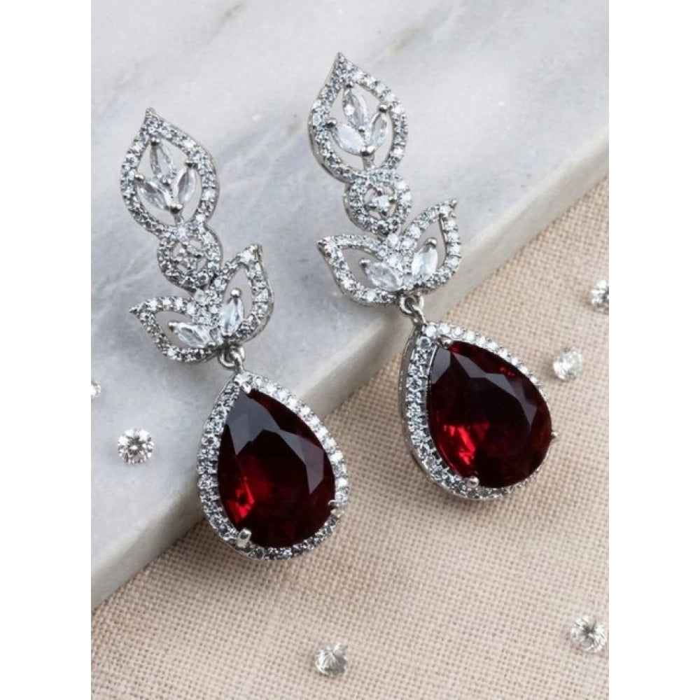 Red Silver-Plated Drop Earrings No. 5 - Vkart