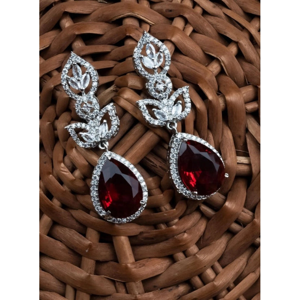 Red Silver-Plated Drop Earrings No. 5 - Vkart - View 3