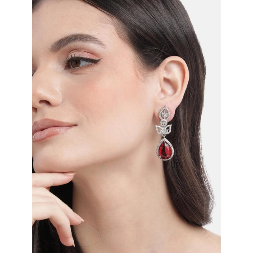 Red Silver-Plated Drop Earrings No. 5 - Vkart - View 4