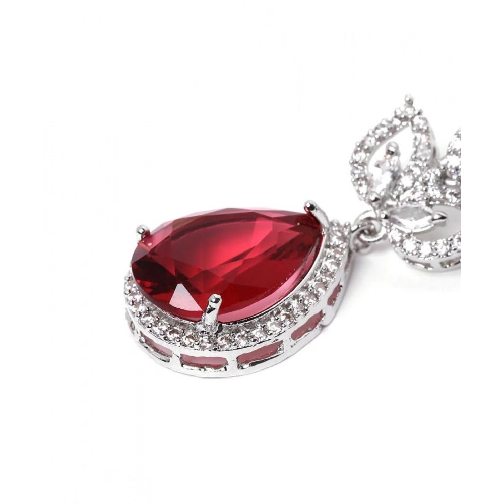 Red Silver-Plated Drop Earrings No. 5 - Vkart - View 5