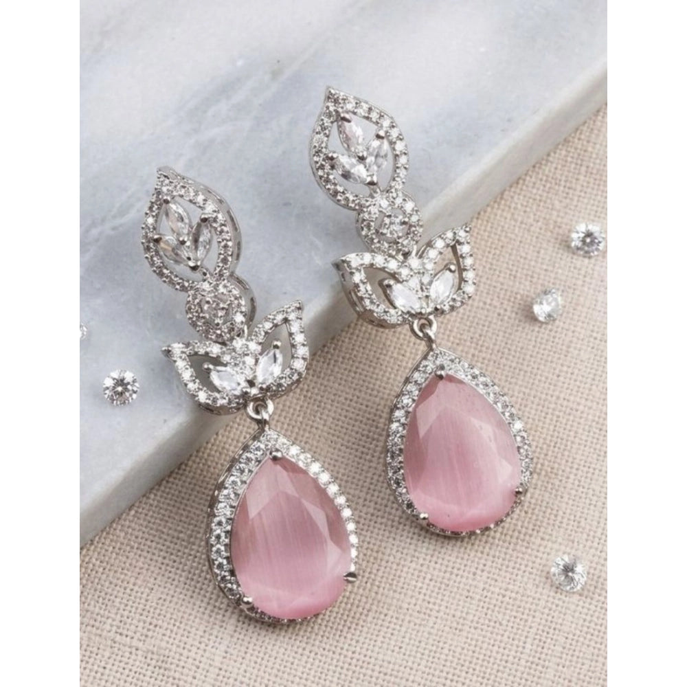 Pink Silver-Plated Drop Earrings No. 9 - Vkart