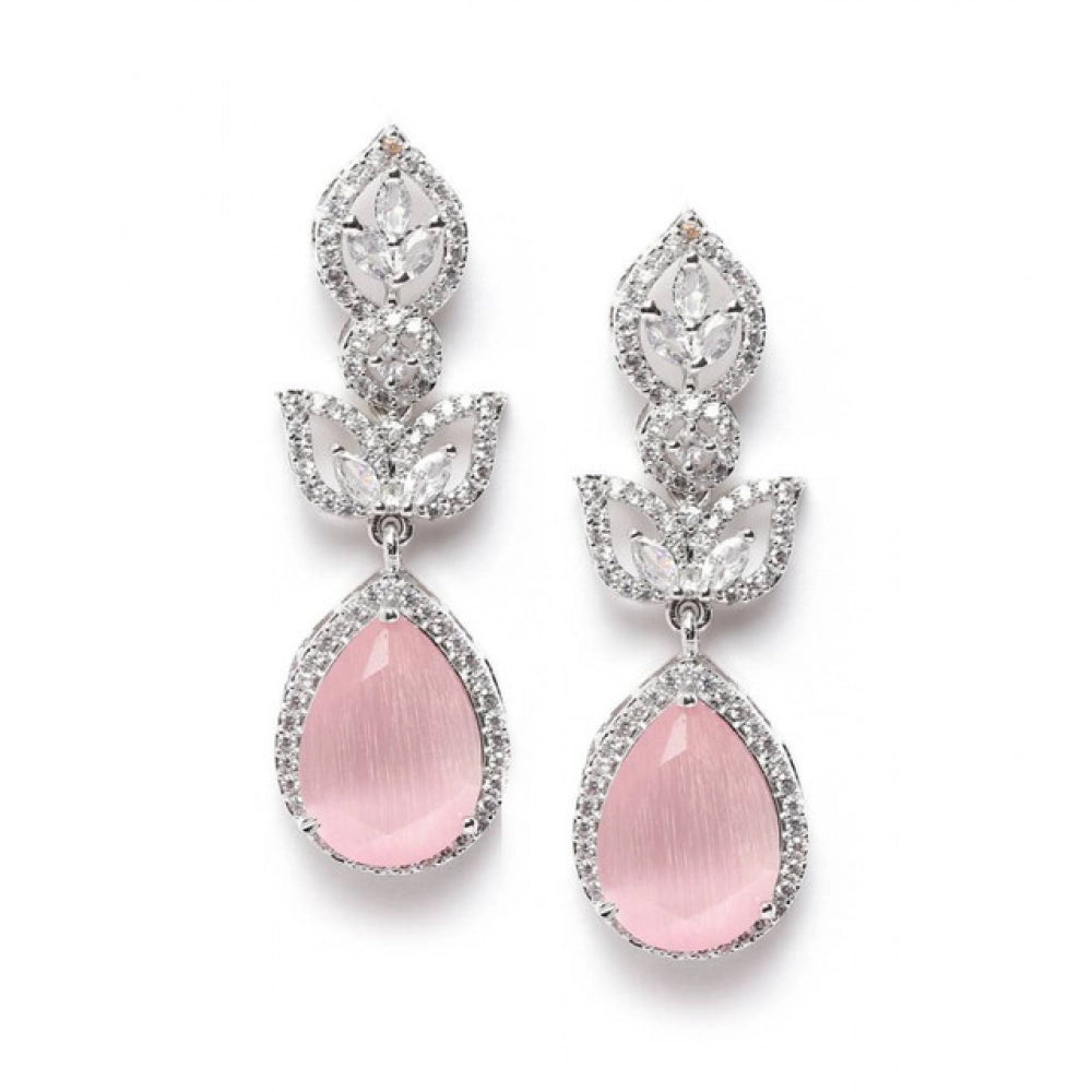 Pink Silver-Plated Drop Earrings No. 9 - Vkart - View 2