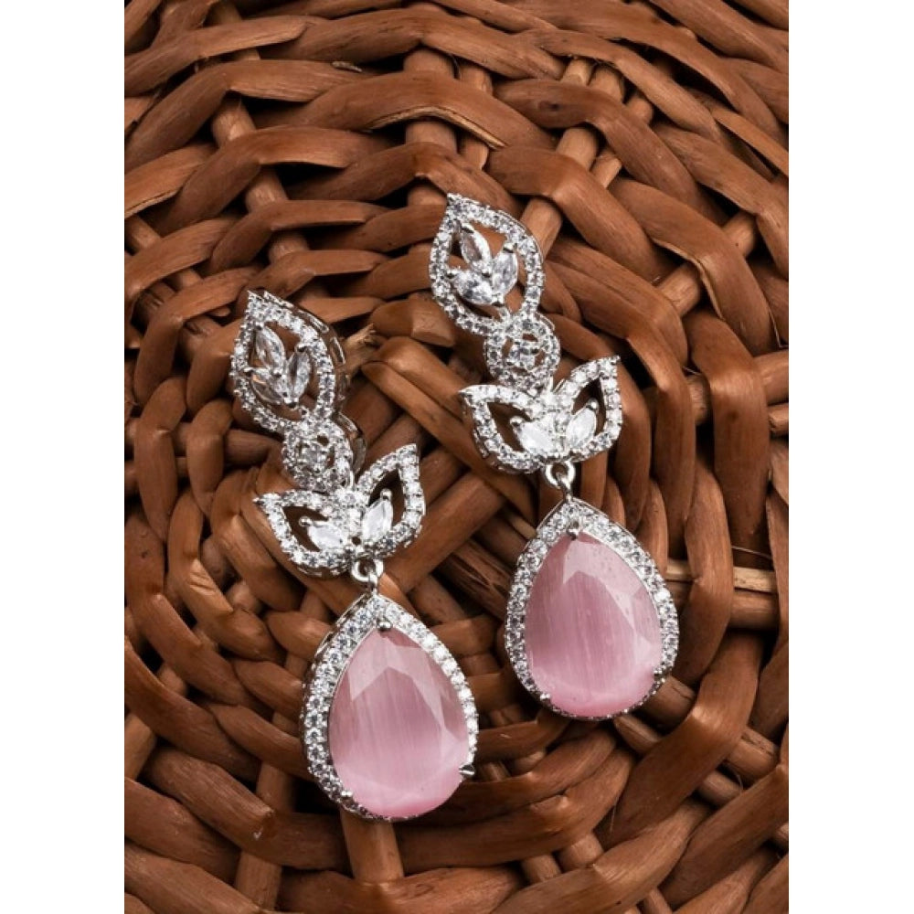 Pink Silver-Plated Drop Earrings No. 9 - Vkart - View 3