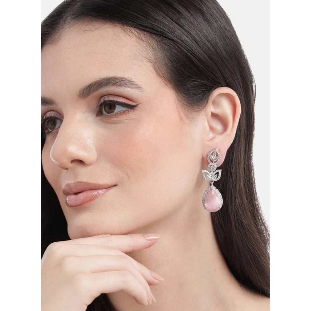 Pink Silver-Plated Drop Earrings No. 9 - Vkart - View 4