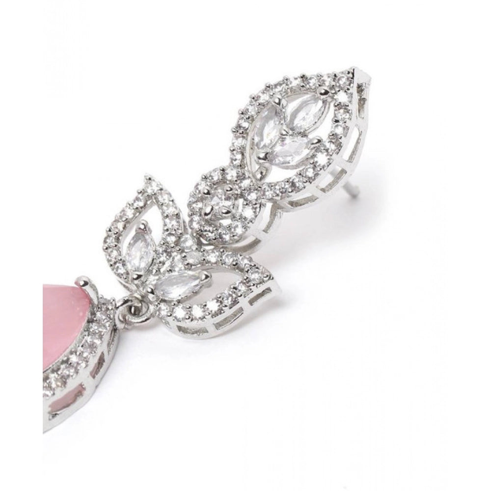 Pink Silver-Plated Drop Earrings No. 9 - Vkart - View 5