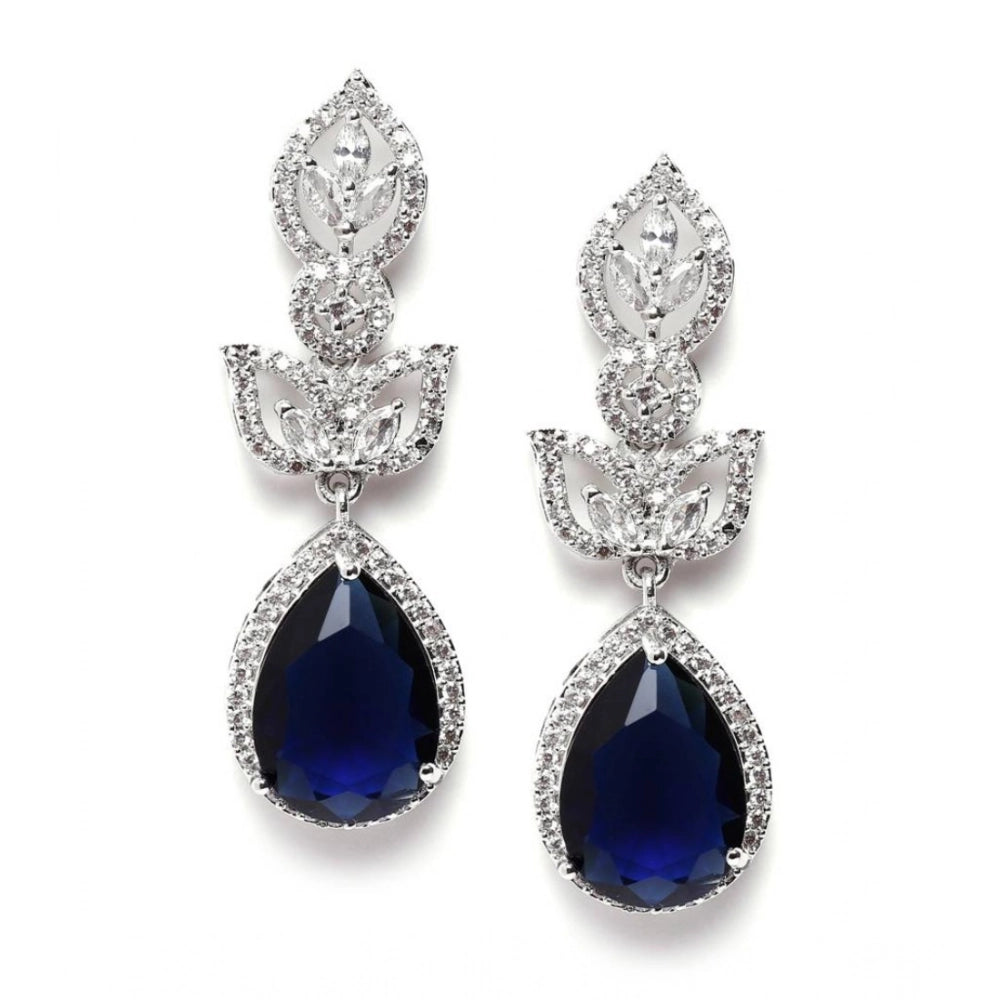 Blue Silver-Plated Drop Earrings No. 5 - Vkart - View 2