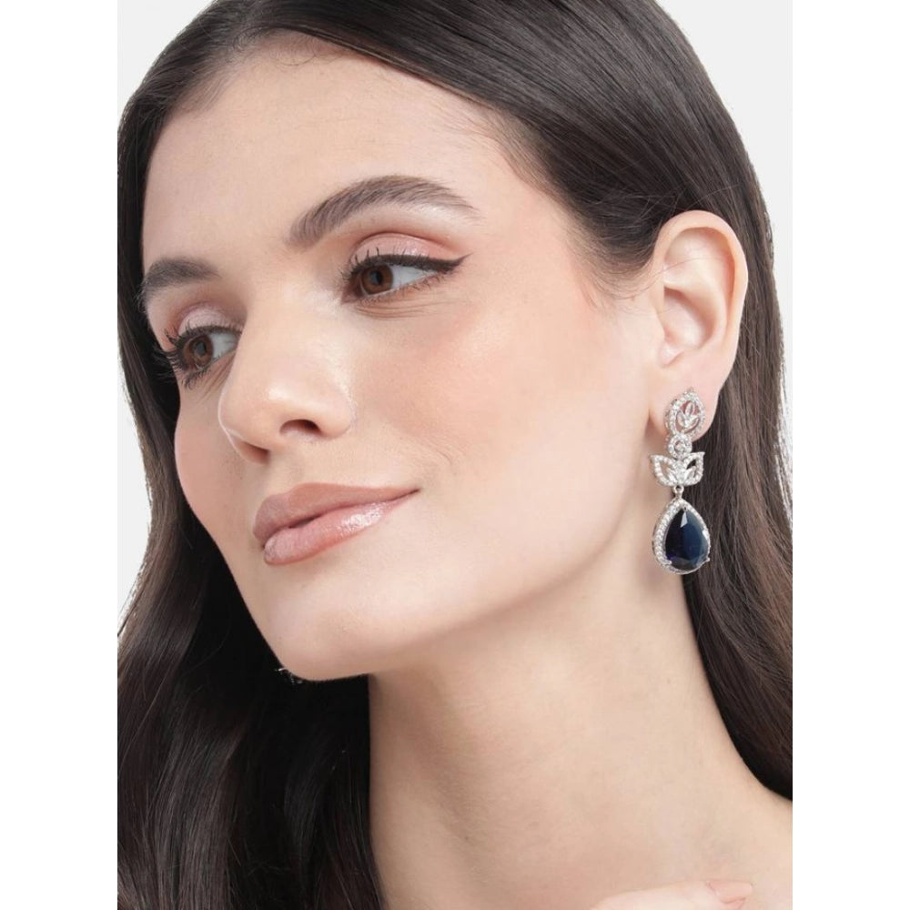 Blue Silver-Plated Drop Earrings No. 5 - Vkart - View 4