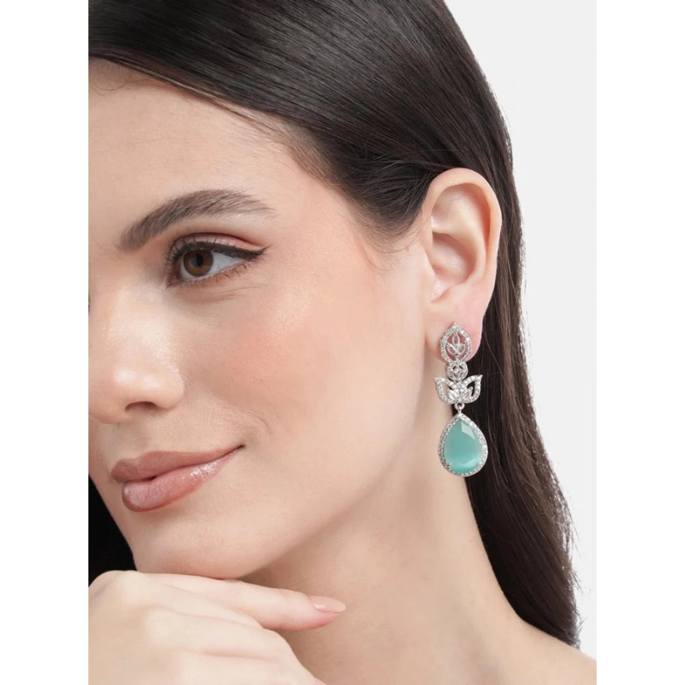 Turquoise Silver-Plated Drop Earrings No. 6 - Vkart - View 4