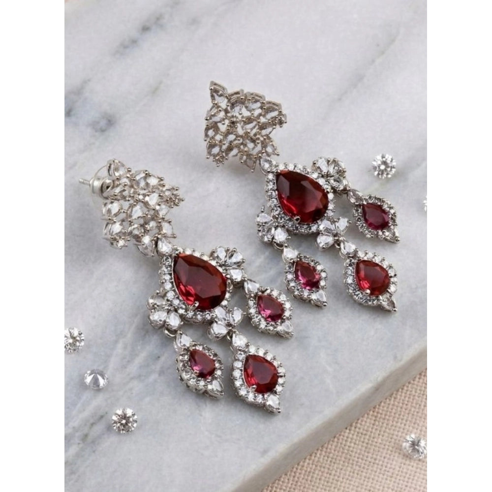Red Silver-Plated Drop Earrings No. 6 - Vkart