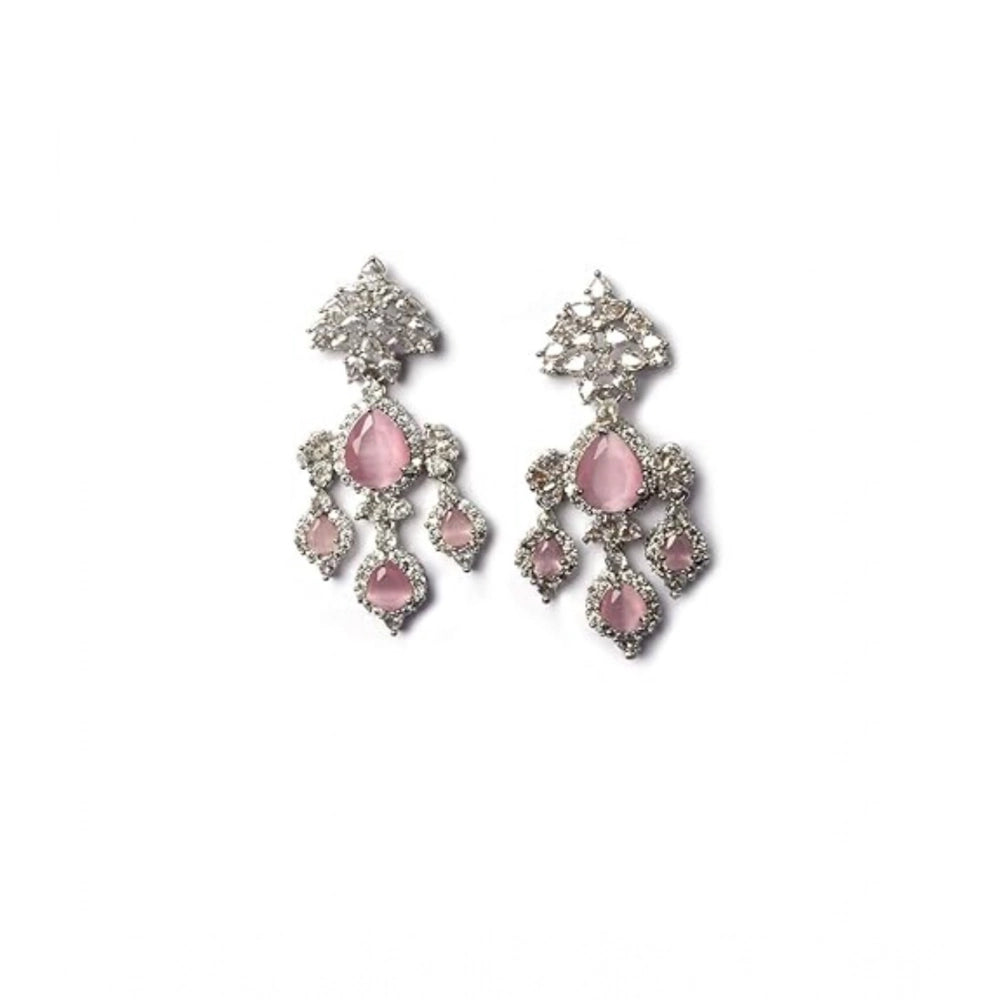 Pink Silver-Plated Drop Earrings No. 10 - Vkart - View 2