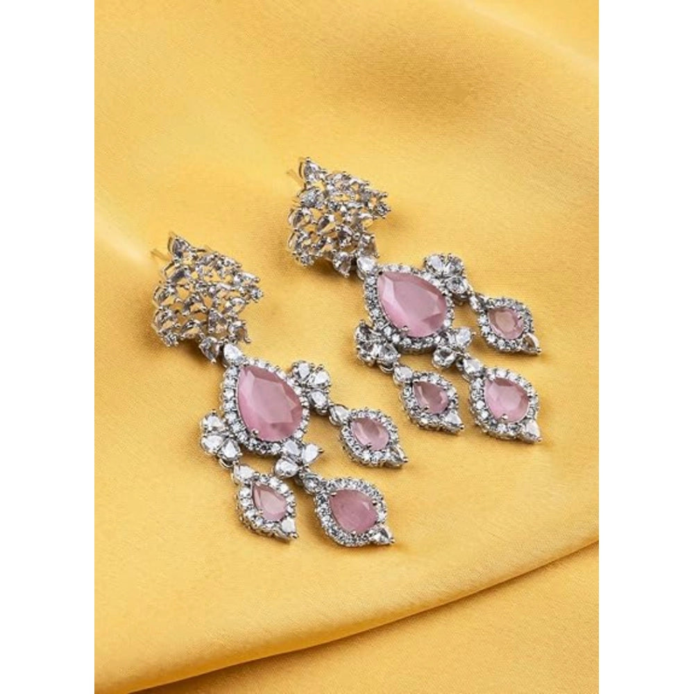Pink Silver-Plated Drop Earrings No. 10 - Vkart - View 3