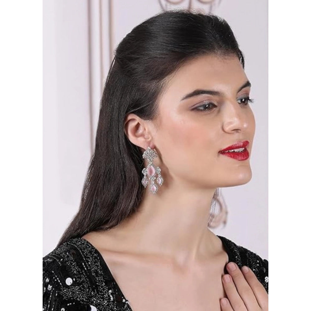 Pink Silver-Plated Drop Earrings No. 10 - Vkart - View 4