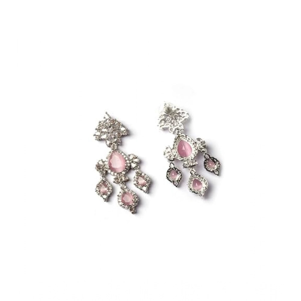 Pink Silver-Plated Drop Earrings No. 10 - Vkart - View 5