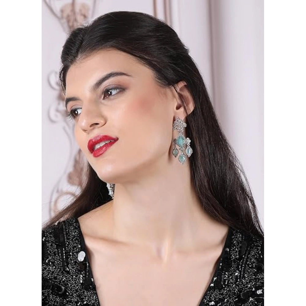 Turquoise Silver-Plated Drop Earrings No. 7 - Vkart - View 4