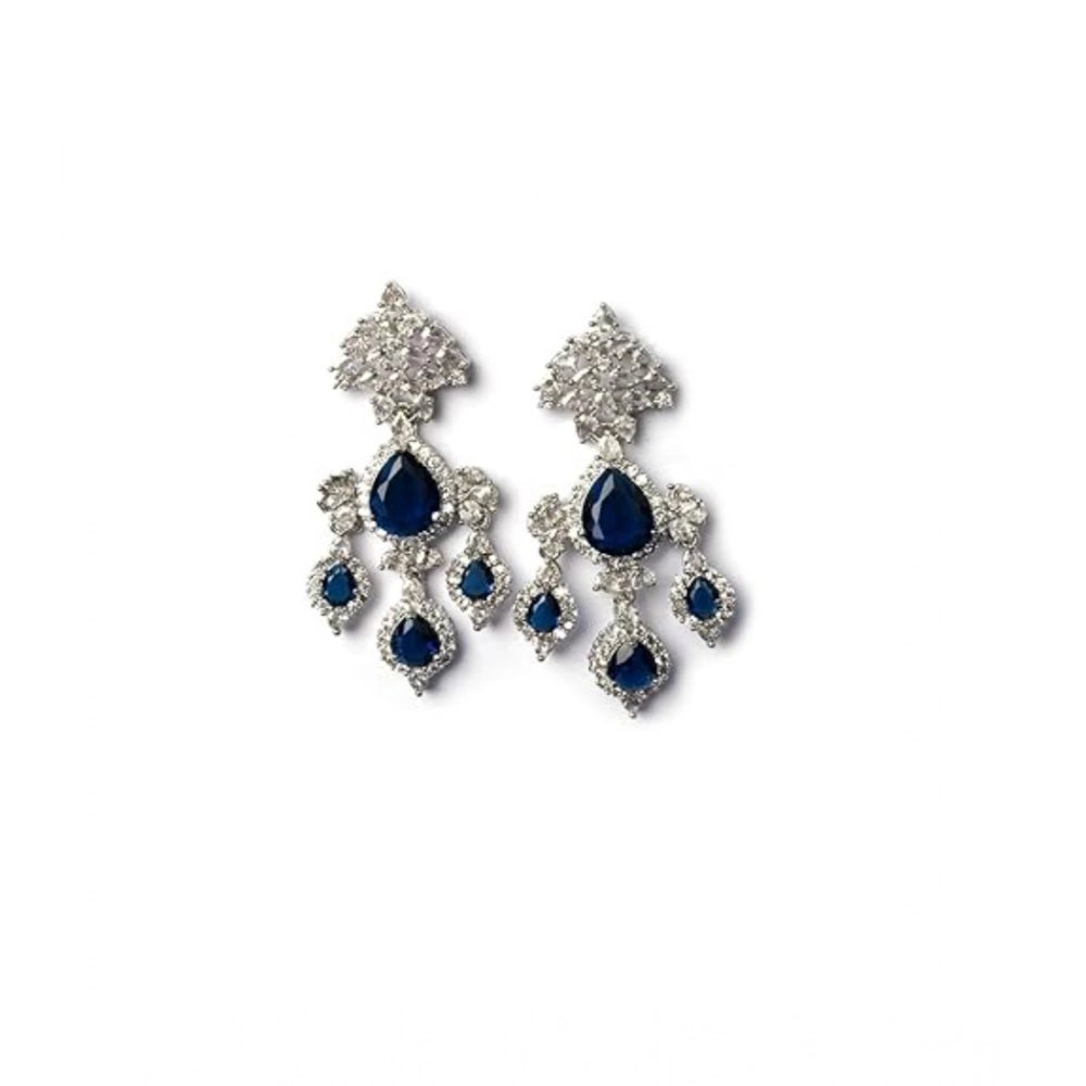 Blue Silver-Plated Drop Earrings No. 6 - Vkart - View 2