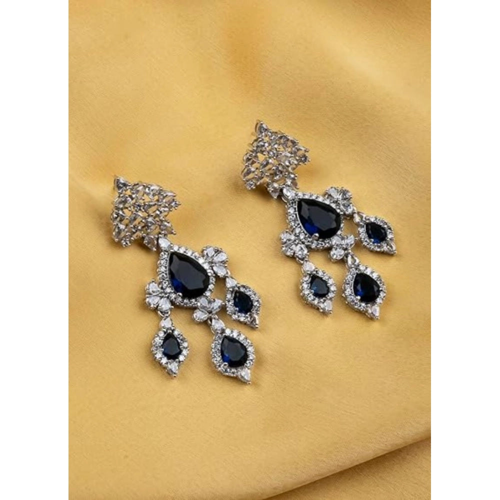 Blue Silver-Plated Drop Earrings No. 6 - Vkart - View 3