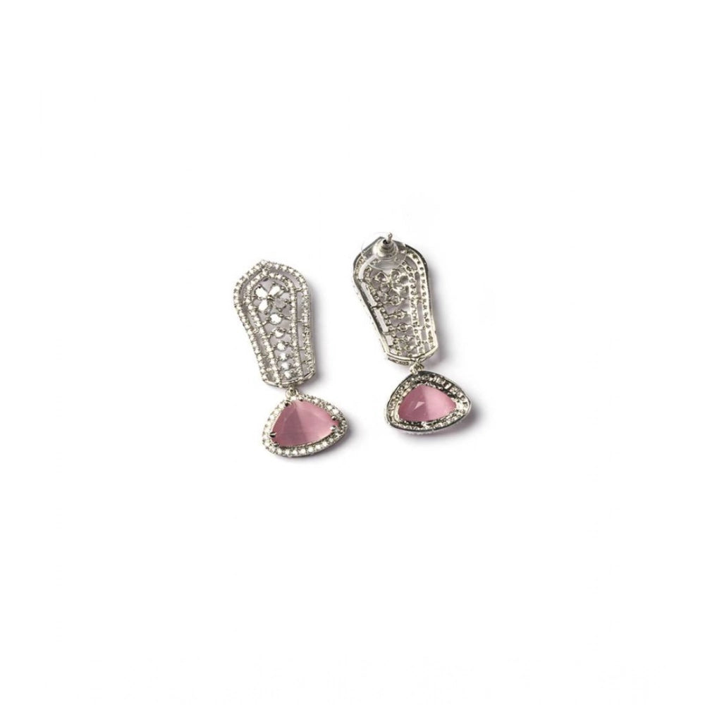 Pink Silver-Plated Drop Earrings No. 11 - Vkart - View 2