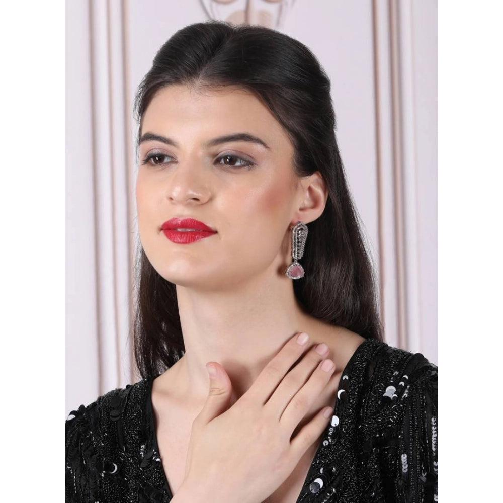 Pink Silver-Plated Drop Earrings No. 11 - Vkart - View 3