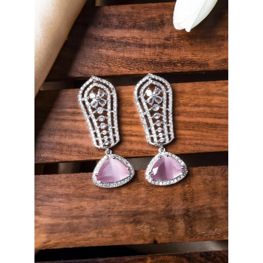 Pink Silver-Plated Drop Earrings No. 11 - Vkart - View 4