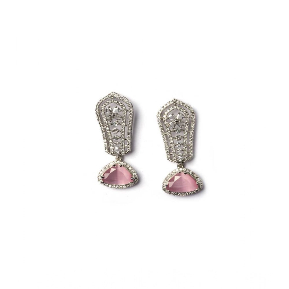 Pink Silver-Plated Drop Earrings No. 11 - Vkart - View 5
