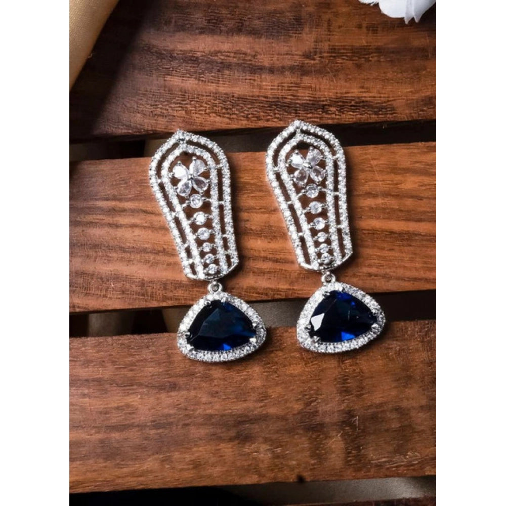 Blue Silver-Plated Drop Earrings No. 7 - Vkart - View 3