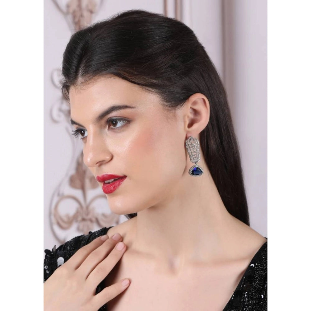 Blue Silver-Plated Drop Earrings No. 7 - Vkart - View 4