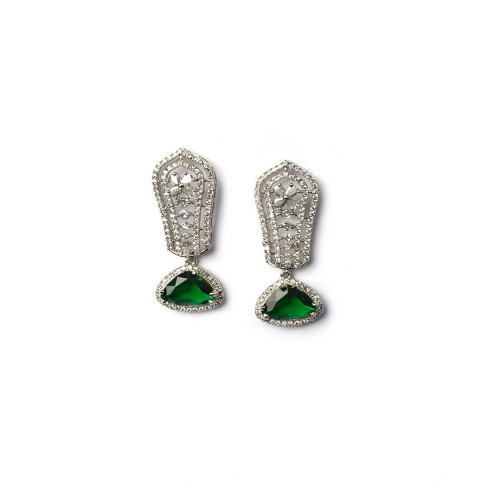 Green Silver-Plated Drop Earrings No. 7 - Vkart - View 2