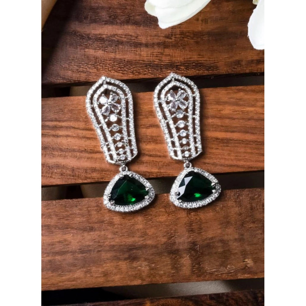 Green Silver-Plated Drop Earrings No. 7 - Vkart - View 3