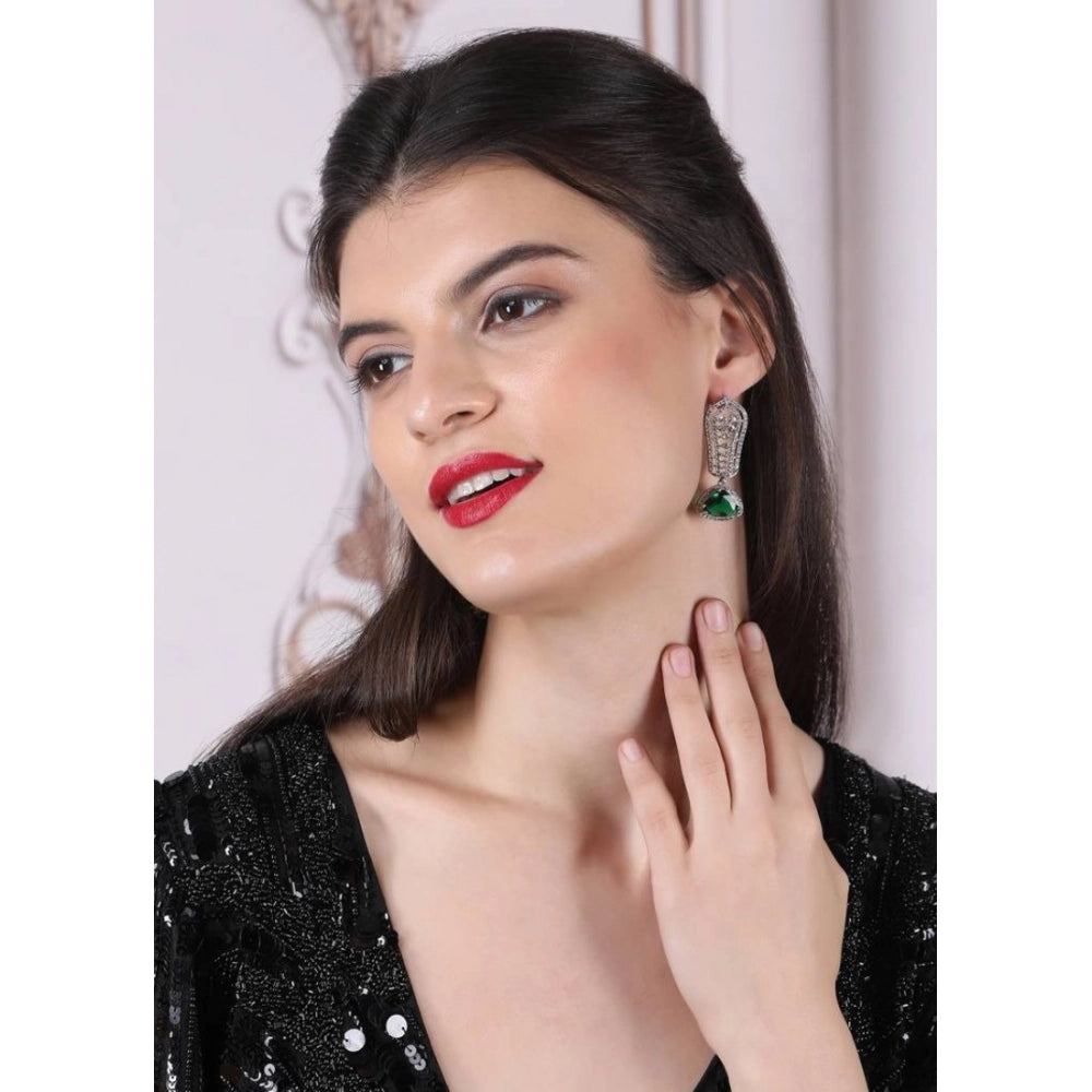 Green Silver-Plated Drop Earrings No. 7 - Vkart - View 4