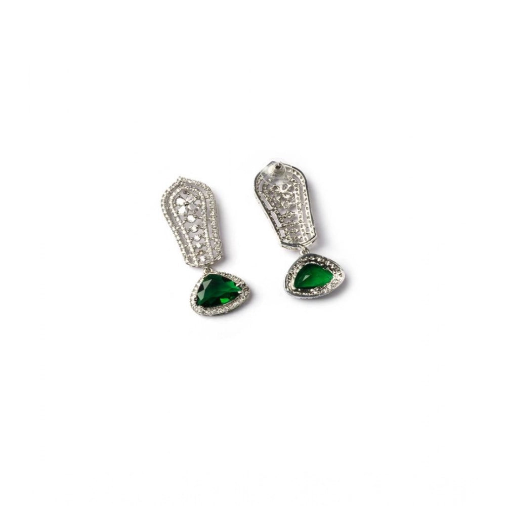 Green Silver-Plated Drop Earrings No. 7 - Vkart - View 5