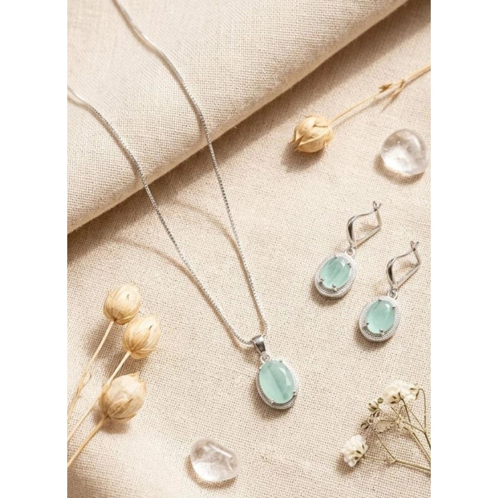 Turquoise Silver-Plated Pendant Set - Vkart