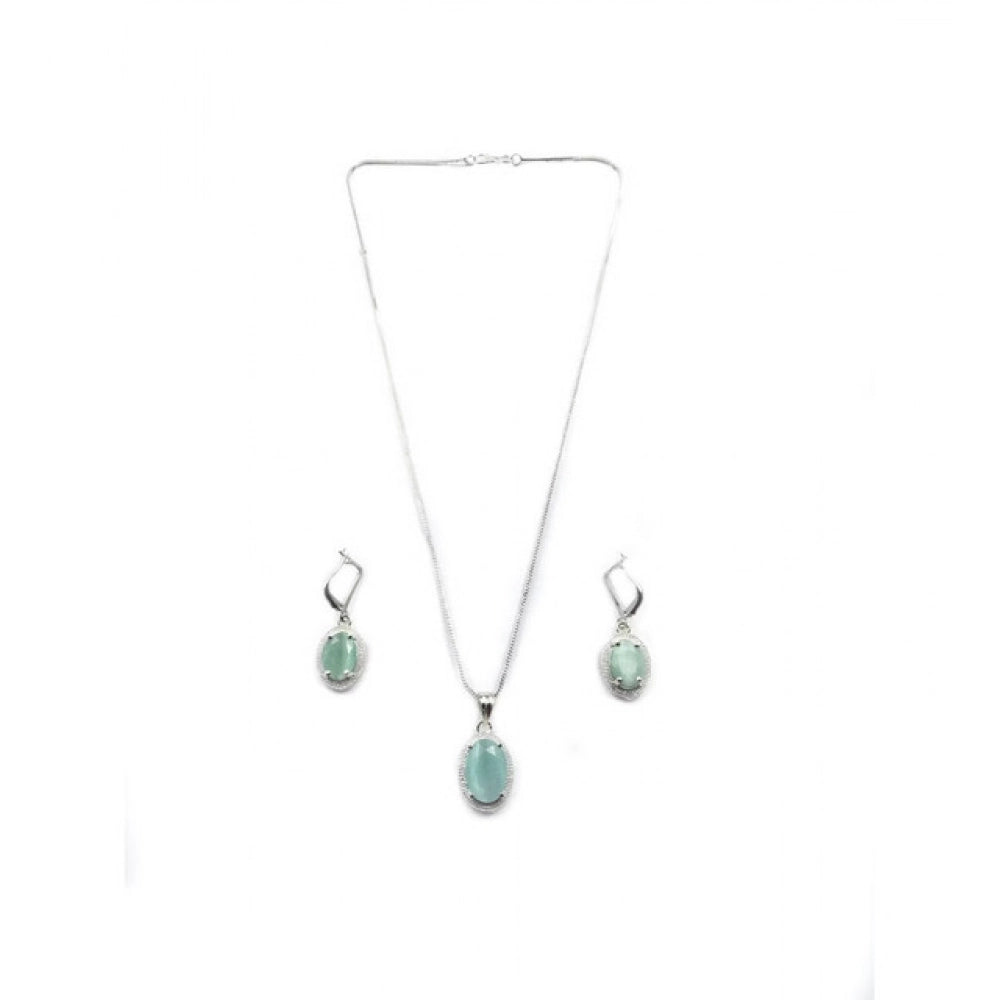 Turquoise Silver-Plated Pendant Set - Vkart - View 2