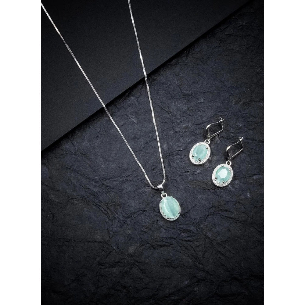 Turquoise Silver-Plated Pendant Set - Vkart - View 3