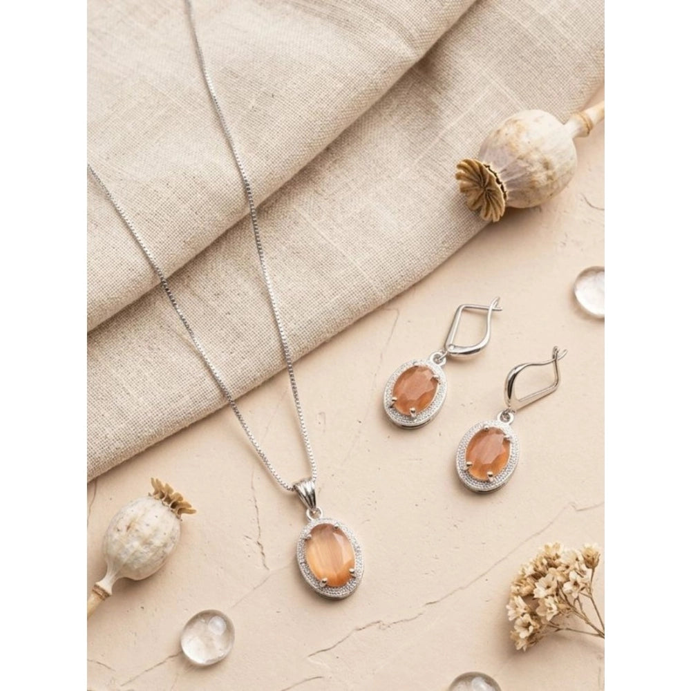 Orange Silver-Plated Pendant Set - Vkart
