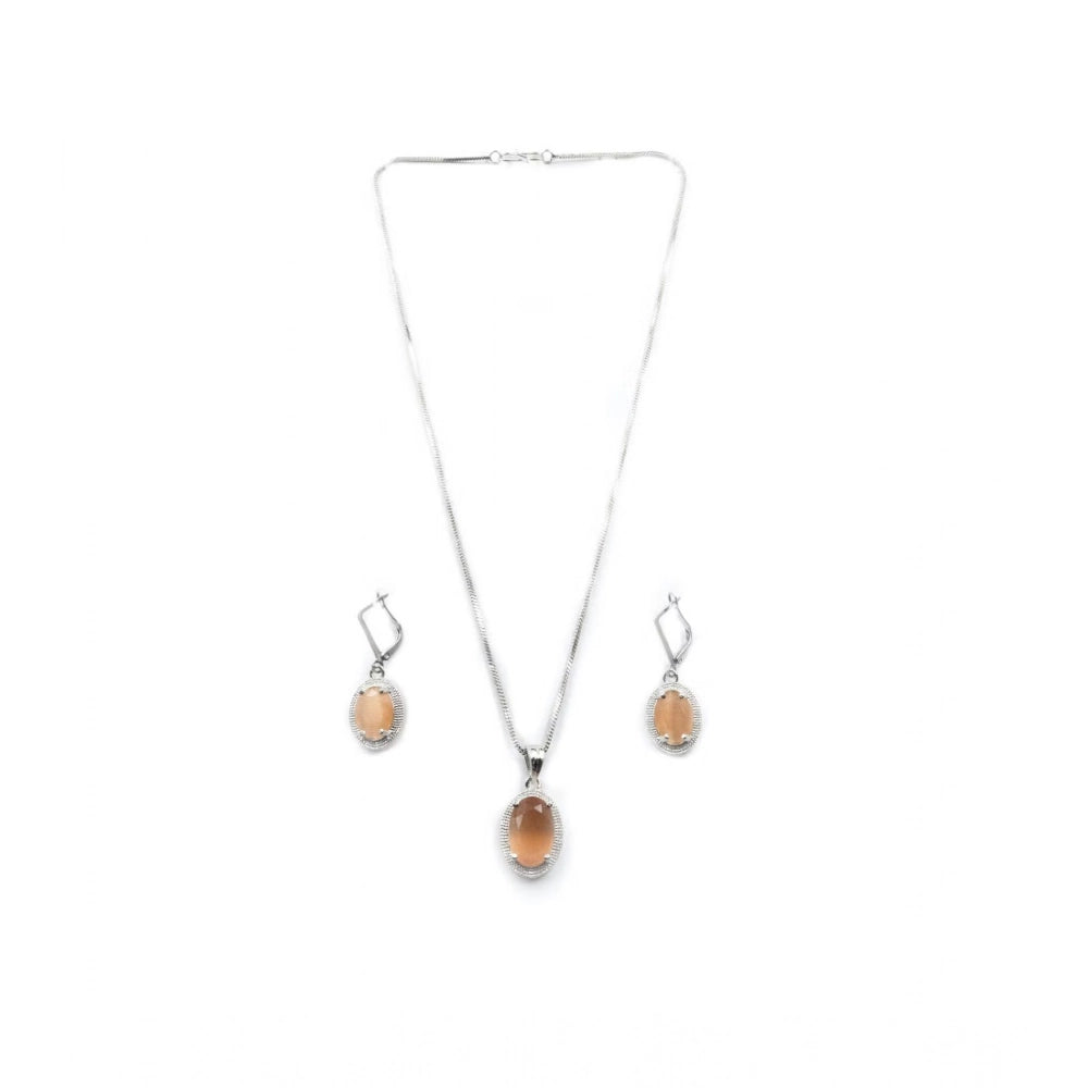 Orange Silver-Plated Pendant Set - Vkart - View 2