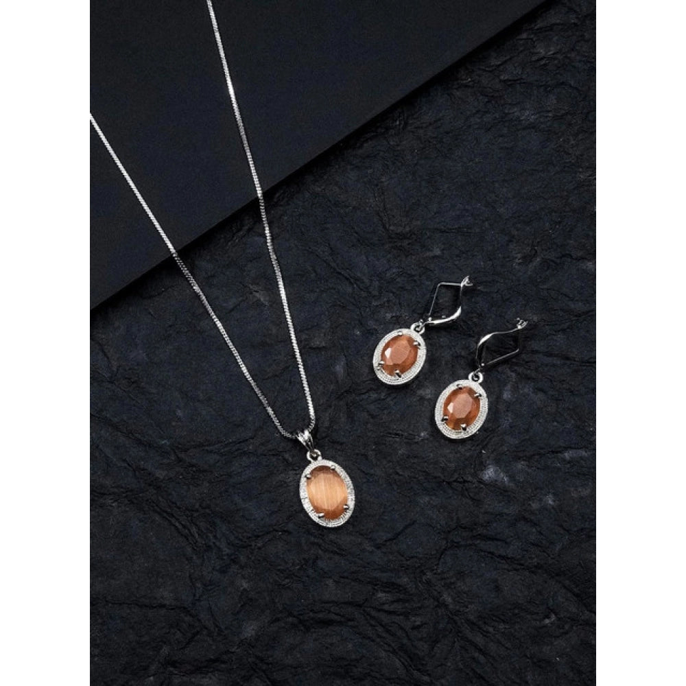 Orange Silver-Plated Pendant Set - Vkart - View 3