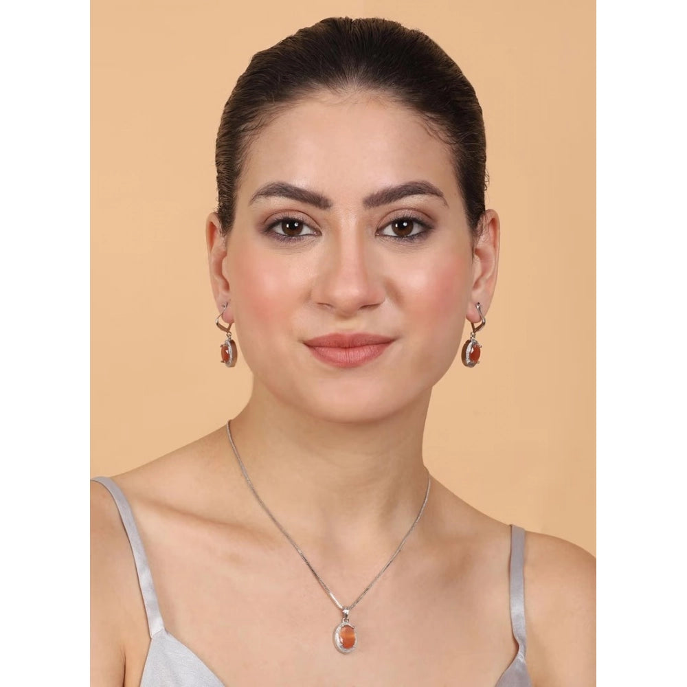 Orange Silver-Plated Pendant Set - Vkart - View 4