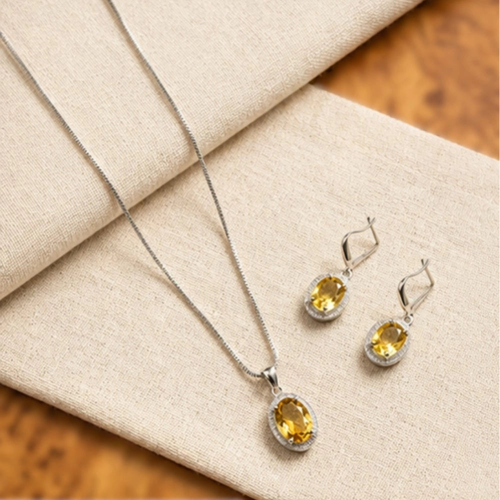 Yellow Silver-Plated Pendant Set - Vkart - View 3